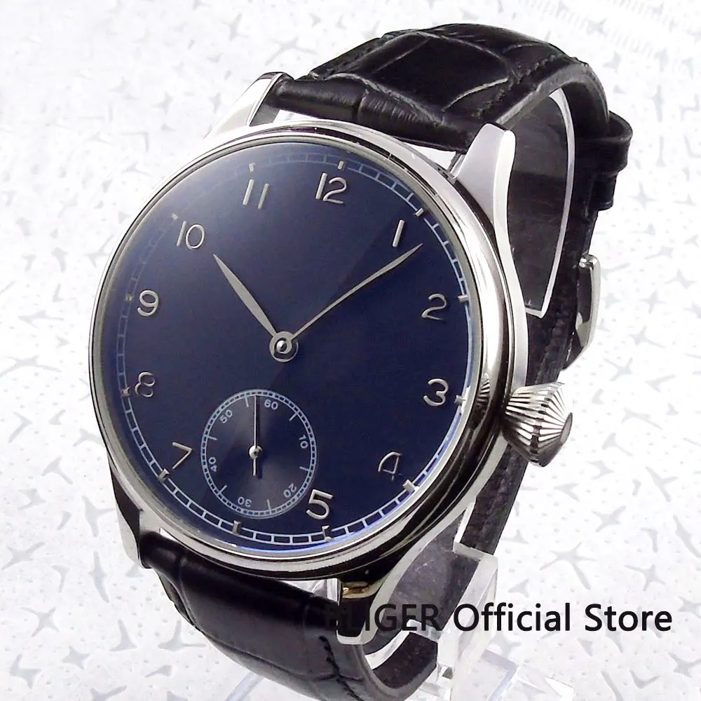 

Simple Mechanical Men's Watch 6498 Hand Winding Movement Sterile Dial 44mm Wristwatch Polished Case