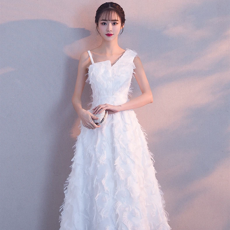

Prom Dresses Party Gowns White Evening Dresses A-line Backless One Shoulder Tea-Length Cheap Party Dresses