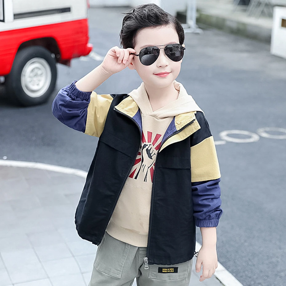 New Kids Jacket Patchwork Boys Jackets Letter Embroidery Coat For Boy Autumn Casual Outerwear For Boys Christmas 6 8 10 12 14