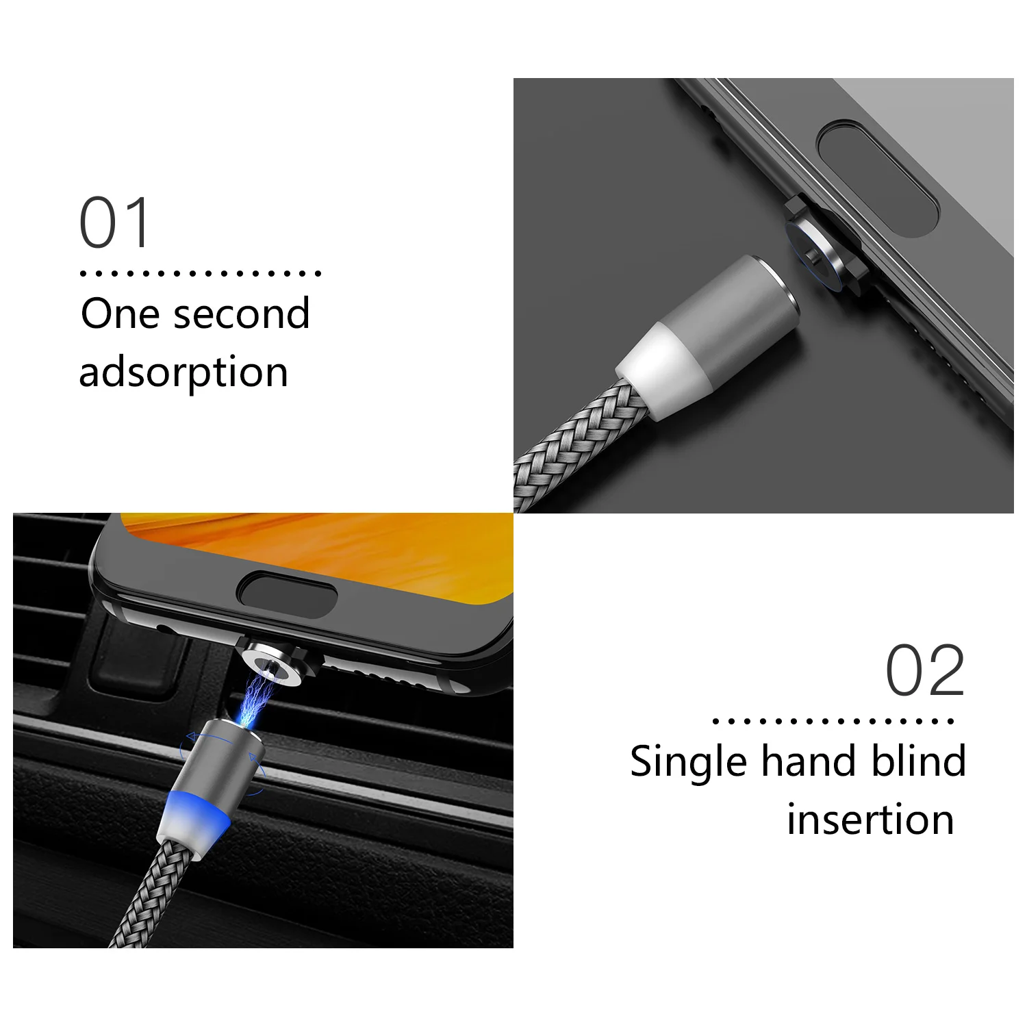 Магнитный кабель для передачи данных, применимый к iPhone Micro type-C, кабель для зарядки, супер быстрая зарядка, 360 градусов, зарядная линия, зарядное устройство, адаптер