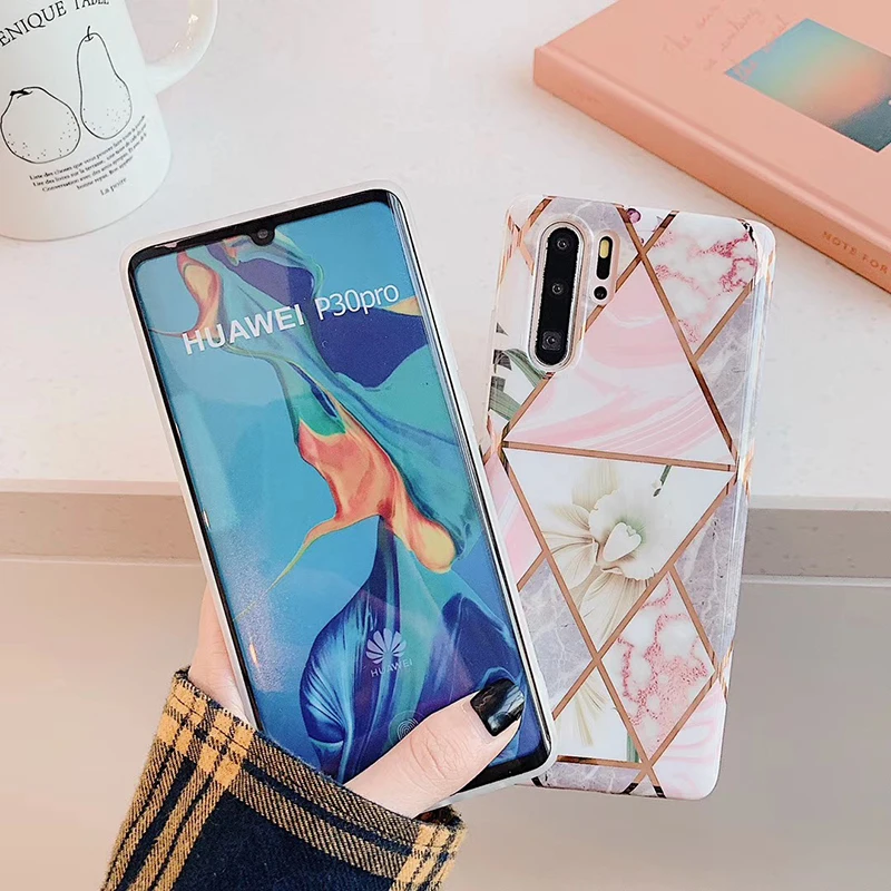 Покрытие геометрический мрамор телефонные чехлы для huawei P20 P30 Pro Lite mate 20 Pro Lite Противоударная мягкая IMD задняя крышка