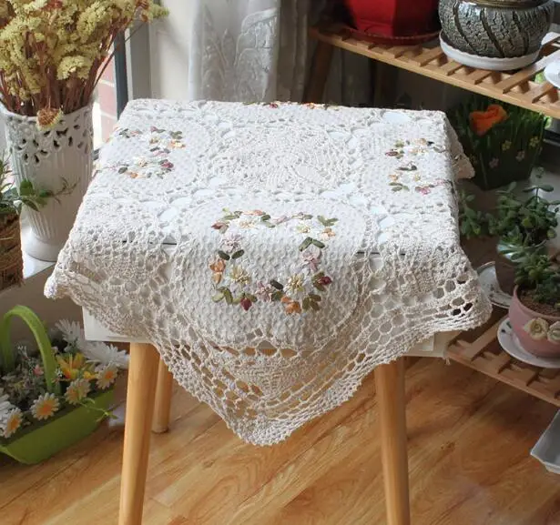 Modern beige square cotton Tablecloth embroidery lace kitchen tea coffee Table Cover cloth dining Christmas party Wedding decor