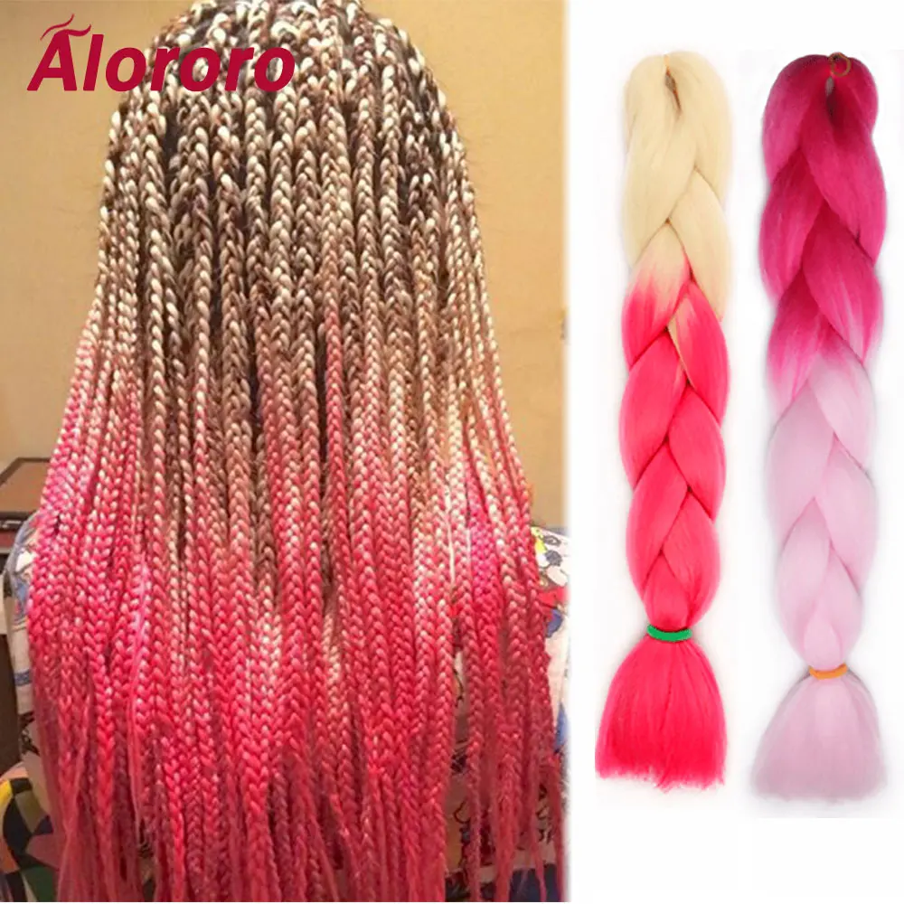Alororo, длинные волосы, косички, черный, синий цвет, Омбре, огромные косички, волосы для наращивания, термостойкие, синтетические, искусственные волосы для плетения