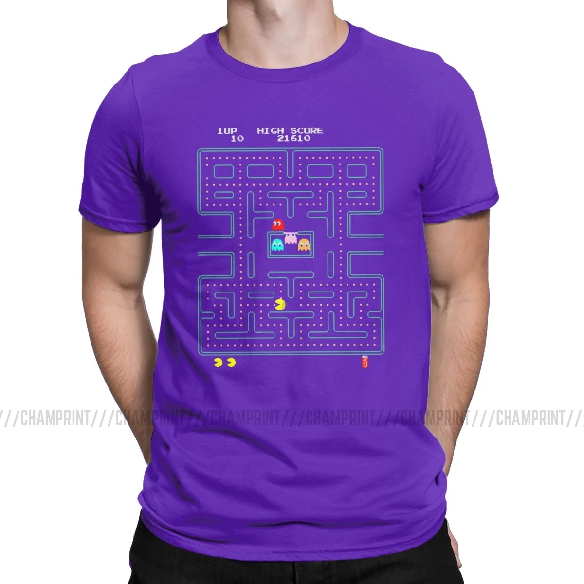 Pac-man футболки мужские хлопок новинка футболки Pacman Pakkuman Ретро 80s аркадные футболки игры короткий рукав одежда 6XL - Цвет: Фиолетовый