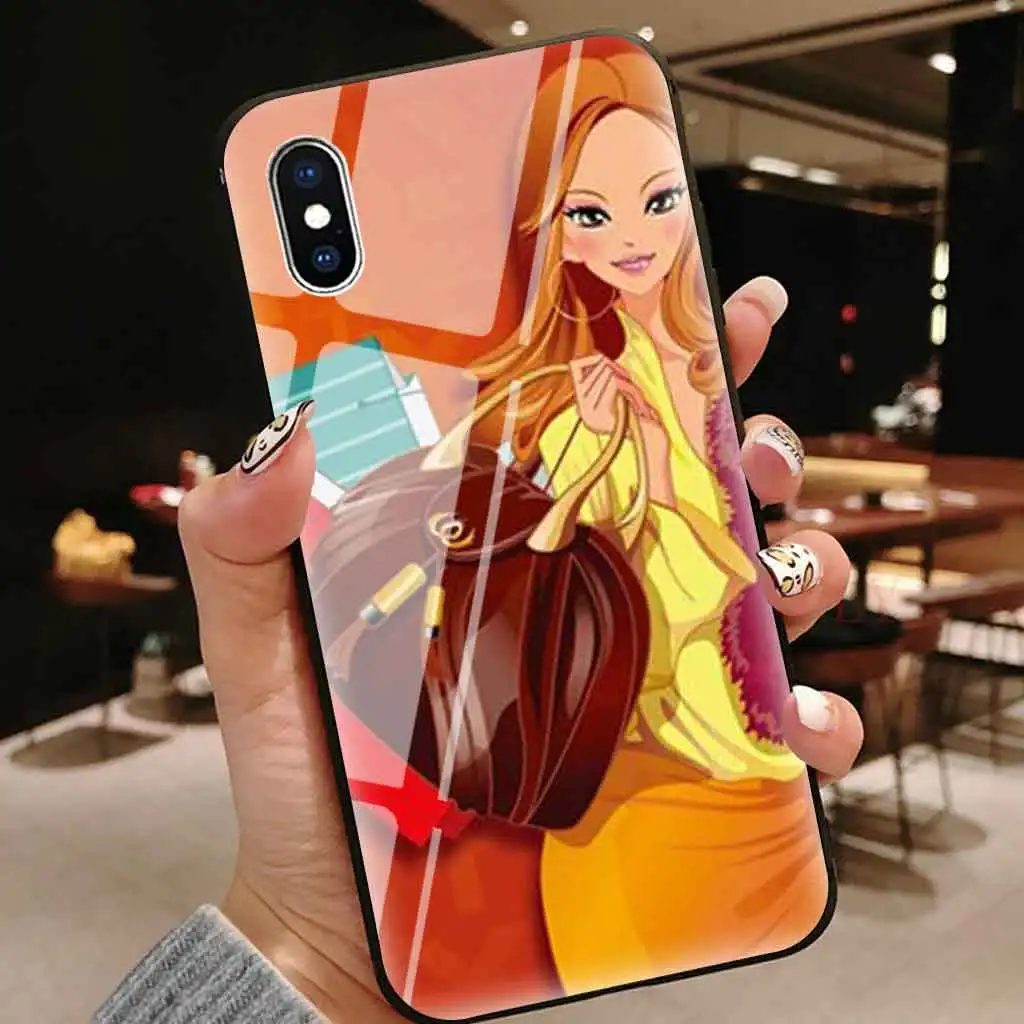 Модный женский стеклянный чехол для iphone xr x xs max 8 plus 7 7plus 6 6s 5 5s se coque iphone7 мультяшный