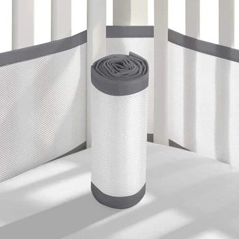 

2pcs Crib Bumper Protective Thread Gluing Home Polyester Lightweight Baby Care Stereoscopic Washable Breathable Mesh Elastic