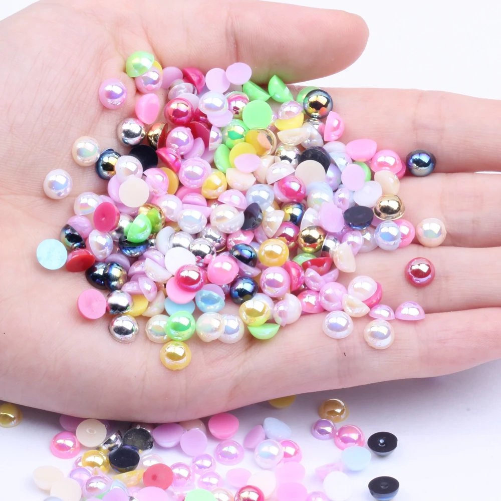 6mm 5000pcs AB Colors Half Round Resin Pearls Flatback Glue On Imitation Beads Appliques For Wedding Dress Decorations DIY | Красота и