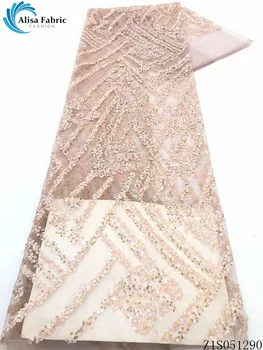 

Alisa latest african net lace french sequin fabric 2020 high quality embroidered nigerian tulle laces fabrics 5 yards for sewing