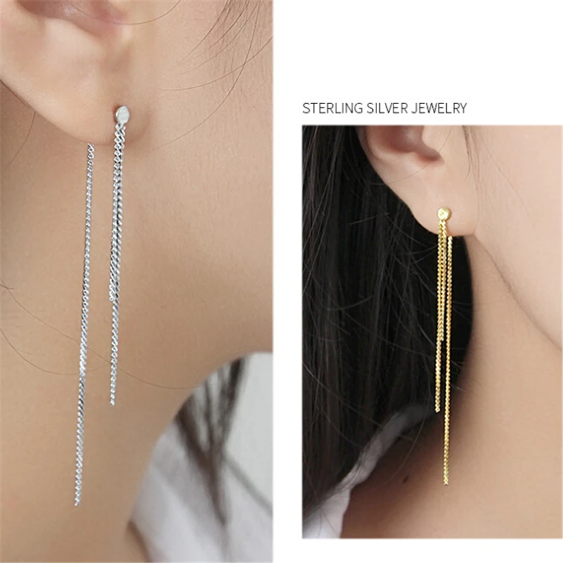 ROXI, корейский стиль, длинные серьги с кисточками,, серебряные бусины 925 пробы, Ушная линия, свисающие серьги для женщин, модные ювелирные изделия