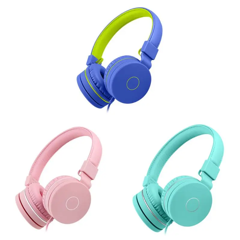 Kids Wired Foldable Headphone with Microphone Head Mounted Portable Headset Safe Volume Limit Children Gift