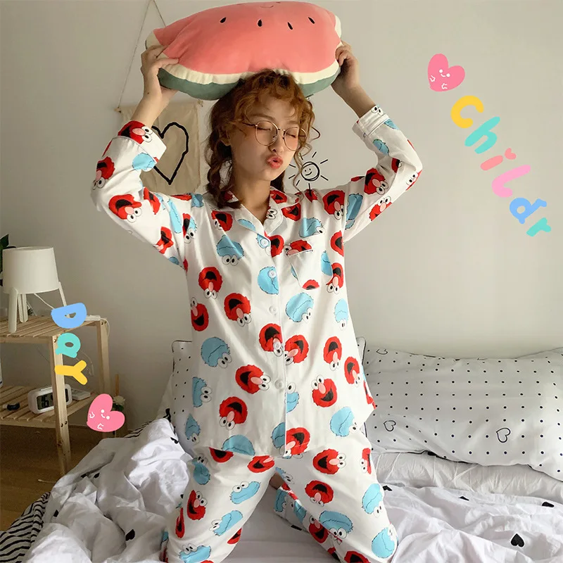 

097 # Red And Blue Little Monster Cardigan Cm Long Sleeve Pajamas Homewear Set Series