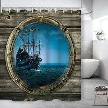 

Pirate Ship Shower Curtains Vintage Cruise Ship Ocean Waterproof 3d Bathroom Curtains with Hooks Home Decor Washable Bath Screen