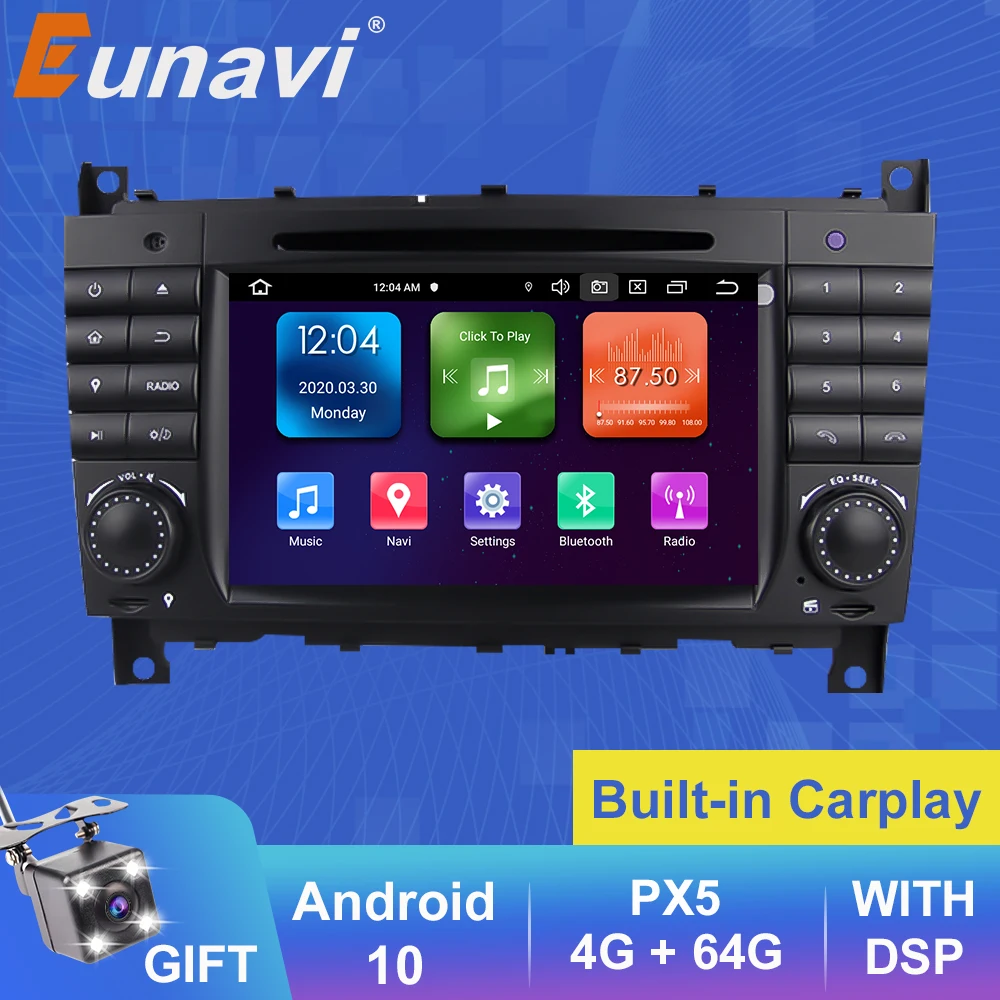 Автомагнитола Eunavi DSP 2 DIN Android 10 с DVD-плеером и GPS для Mercedes Benz W203 W209 W219 W169 A160 C180 C200 C230 C240