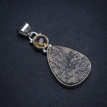 

Natural Psilomelane Dendrite German and Citrine Handmade Indian 925 Sterling Silver Pendant 2" T0197