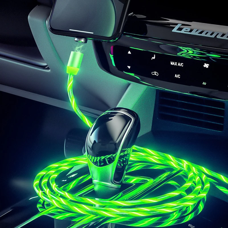 

Auto Accessories LED Luminous Magnetic USB Cable USB Type C Cable & Micro USB Phone Charger Flowing Light Cable