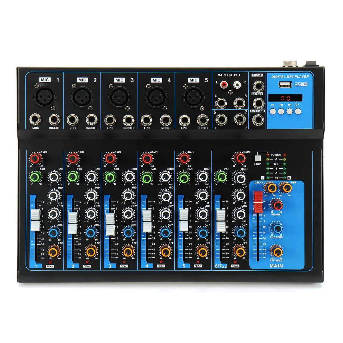 7 kanal bluetooth Digitale Mikrofon Sound Mixer mit USB DJ Sound Mischpult 48V Verstärker Für Karaoke KTV Spiel teil 7 kanal bluetooth Digitale Mikrofon Sound Mixer mit USB DJ Sound Mischpult 48V Verstärker Für Karaoke KTV Spiel teil