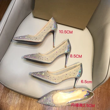 

Luxury Brand Designer Genuine Leather Women's Shoes New Summer Fashion Mature Ladies Slip-on blingbling High Heels