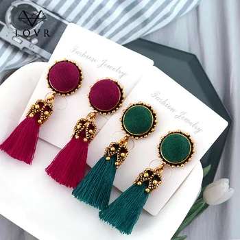

LOVR 2019 Bohemian Small Tassel Earrings for Women Fashion Jewelry Ball Statement Face Female Fringed Tiny Drop Earring Jeweller
