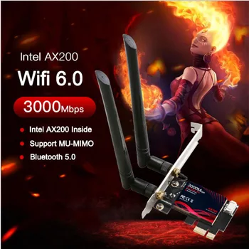 

3000Mbps Wifi 6 dual band gigabit Wifi Adapter Intel AX200 PCI-X Wireless 2.4G/5Ghz Bluetooth 5.0 Network Card For PC Desktop