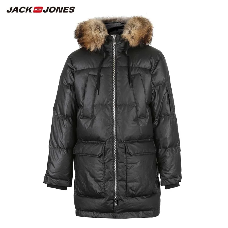 JackJones зимний мужской длинный пуховик с капюшоном и меховым воротником, теплое пальто, мужская одежда 218412543