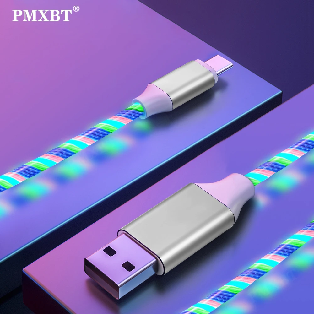 Светодиодный светящийся кабель для зарядки телефона Micro USB Type C Xiaomi 10 Samsung Galaxy S10