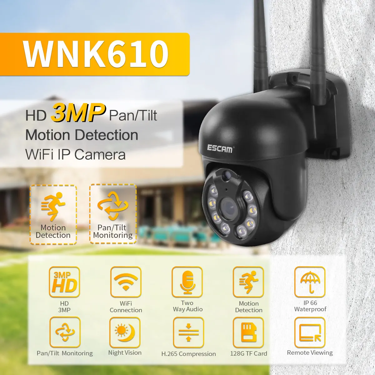 ESCAM WNK610 3MP 1296P  360Degree Wireless PTZ IP Camera AI Humanoid Motion Detection  Auto Tracking Home Security Alarm Monitor images - 6