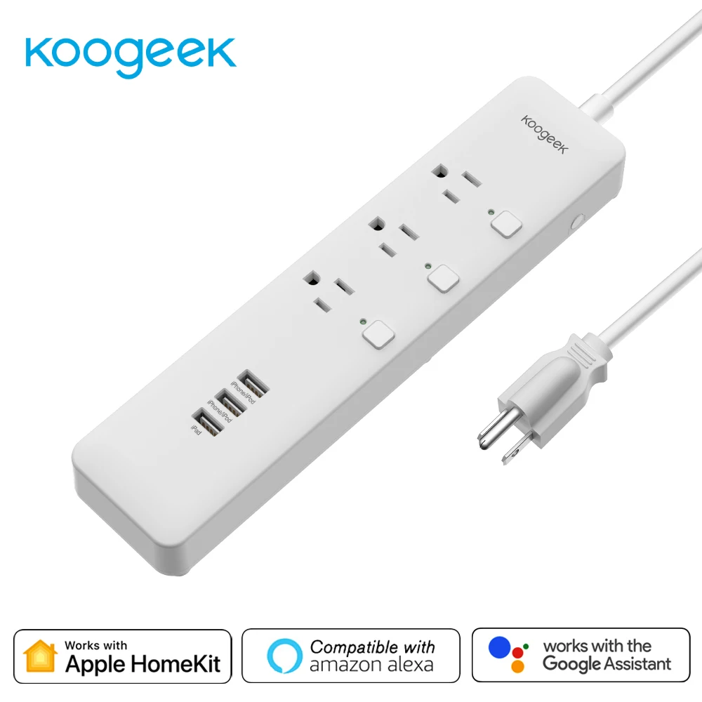 Смарт-розетка Koogeek с Wi-Fi защита от перенапряжения работает Apple HomeKit /Google Assistant