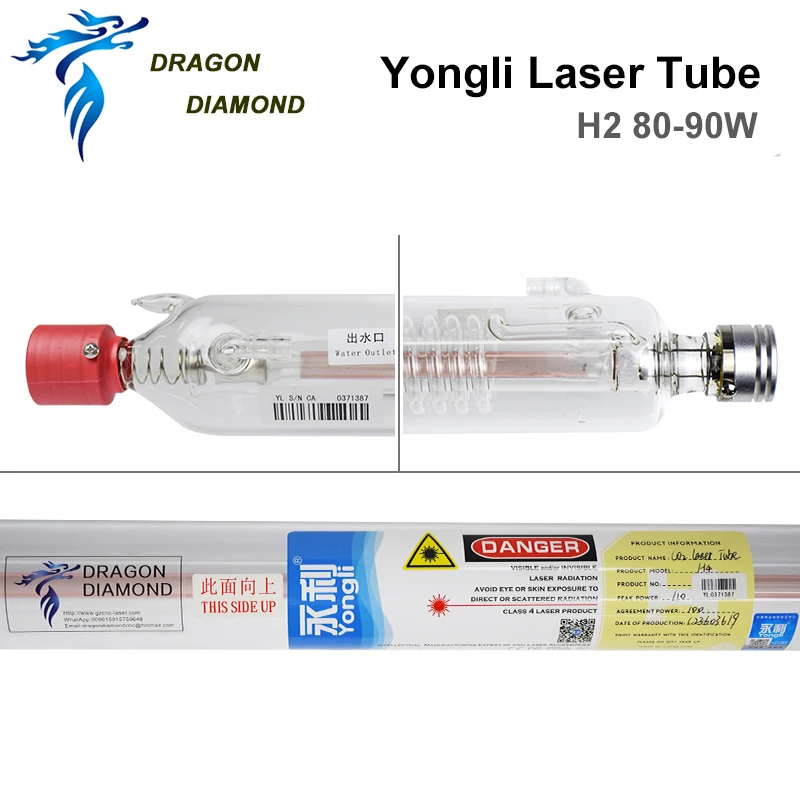 Дракон алмаз Yongli H2 80-90 Вт CO2 лазерная трубка Деревянный чехол Упаковка лазерный