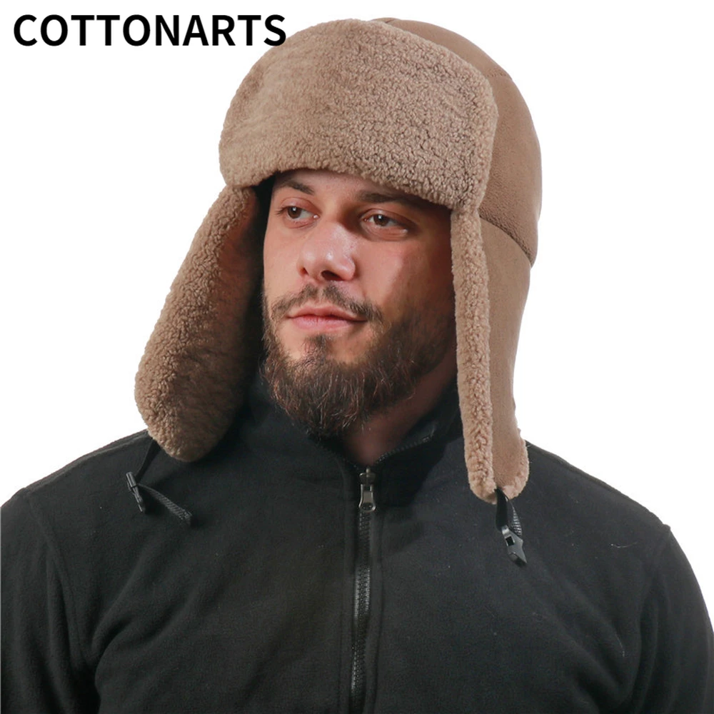 New Faux Fur Ushanka Wool Bomber Hat Thickened Russia Hats Windproof Earflap Winter Hat  Warm Trapper Hats Russia Ushanka Hat mad bomber trapper hat mens