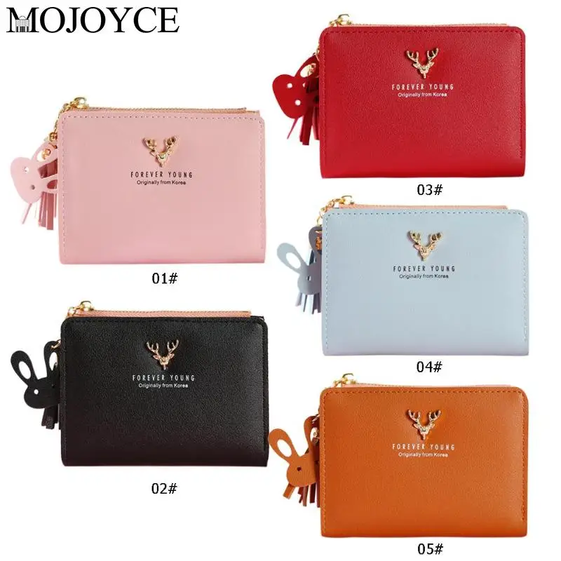 Short Wallet Women Purses Fashion Fold Coin Purse Deer Girls Bifold Short Wallet Soft Leather Clutch Women Purse Card Holder