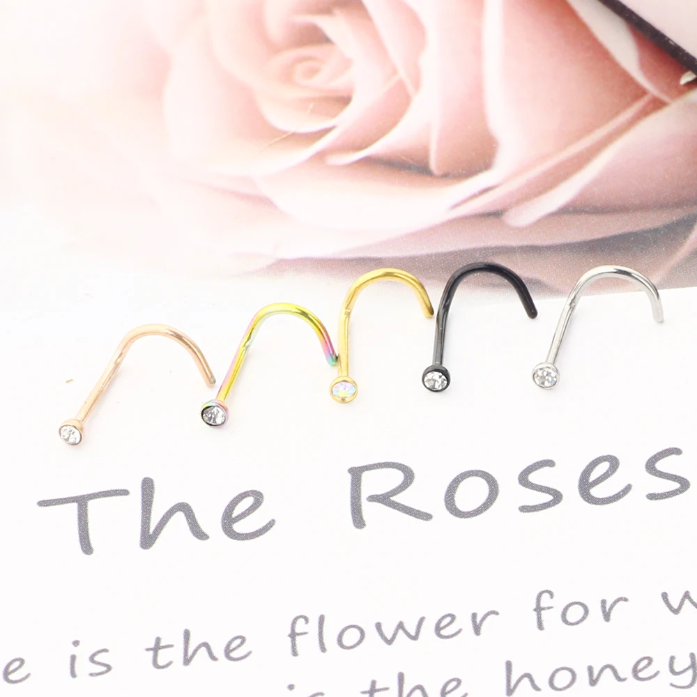 JUNLOWPY  Punk Style Piercing Nose Lip Jewelry Body Jewelry For Man Women Studs 2mm Rose Black Rinbow Screw Nose Stud Pin