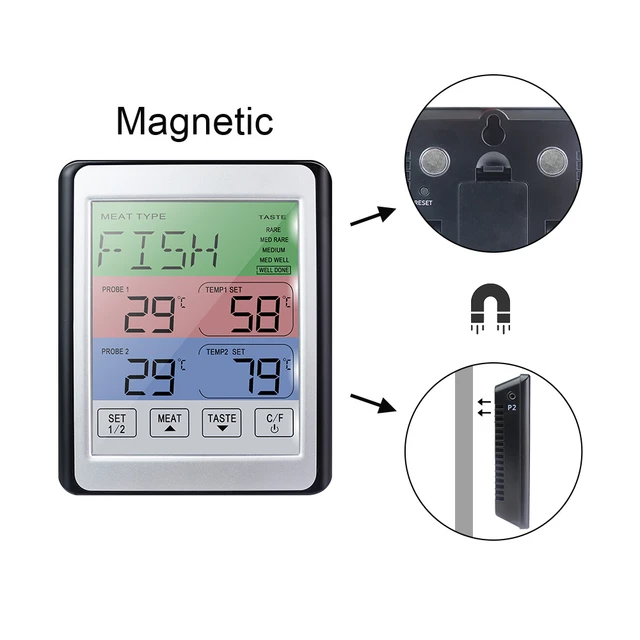 Oven Thermometer, With Meat Probe & Timer, Digital, Magnetic, 2 AAA