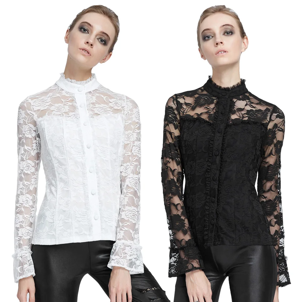 Женская винтажная рубашка с воротником стойкой SD Готическая кружевная в стиле