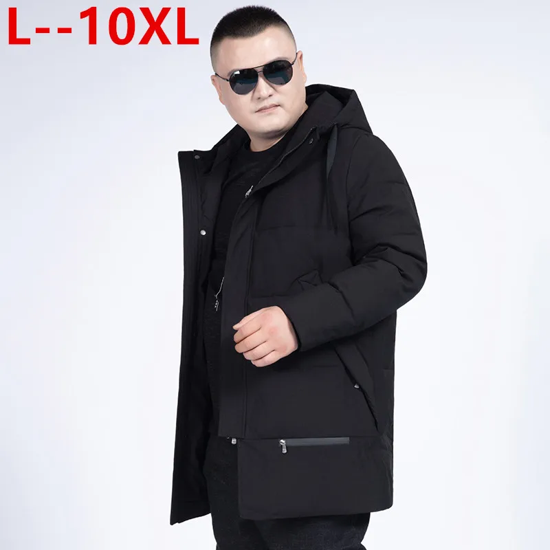 10XL 8XL зимняя мужская Толстая куртка с хлопковой подкладкой, мужские пальто, повседневные куртки с капюшоном, тонкое теплое ветрозащитное пальто для мужчин, новая парка, верхняя одежда - Цвет: Черный