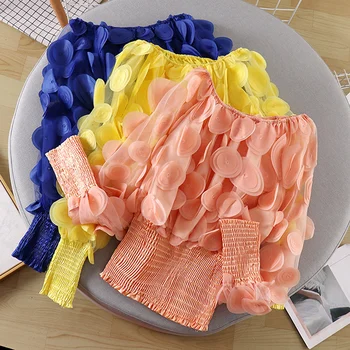 

New Sexy Off The Shoulder Blouse Women Slim Long Sleeved Perspective Screen Chiffon Shirt Spring Summer Short Tops
