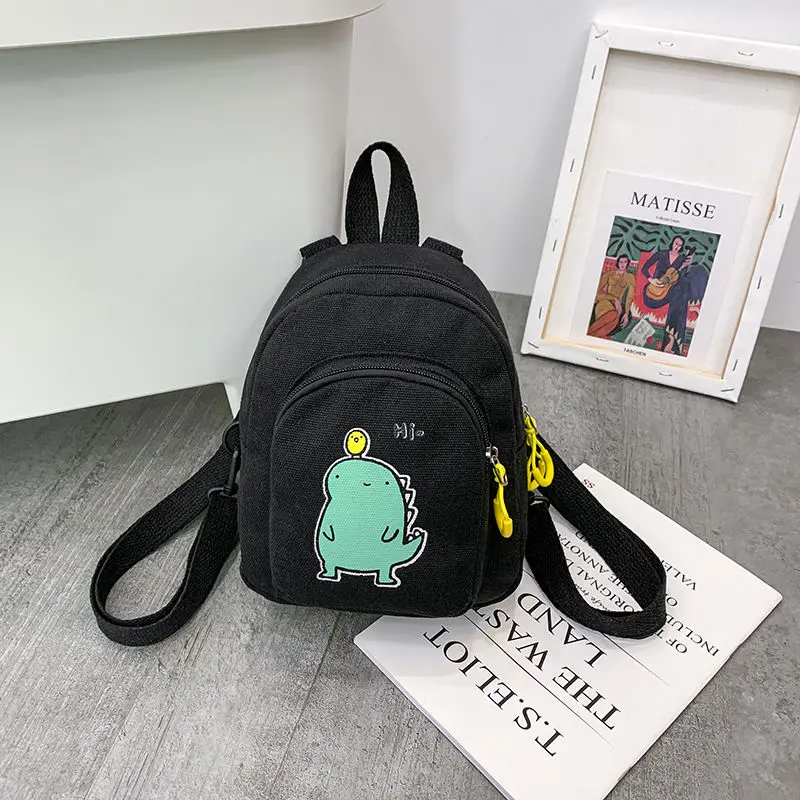 Small Backpack Canvas-Bag Dinosaur Female Women Kawaii Print New-Style Student