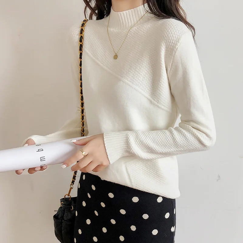 

2019 autumn and winter women's sweater warm and width relaxed half-high collar pullover sweater