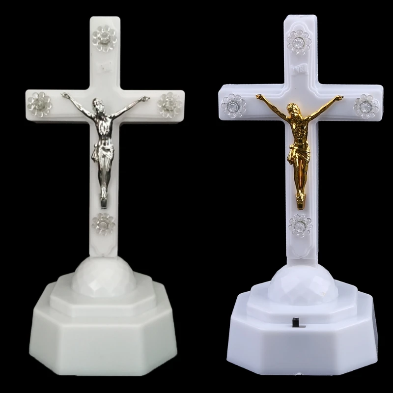 LED Light Christ Jesus Lcon Cross Home Church Pray Ornaments Church Souvenirs 1XCC
