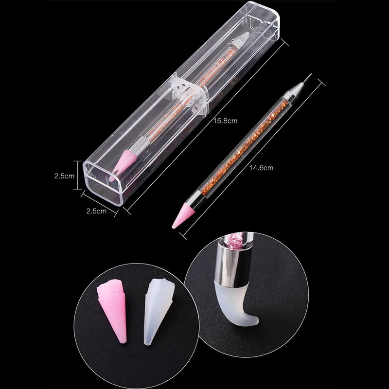Двухсторонняя ручка для дизайна ногтей силиконовая Мягкая головка аппликатор для стразов карандаш хрустальные бусины ручка инструменты для дизайна ногтей