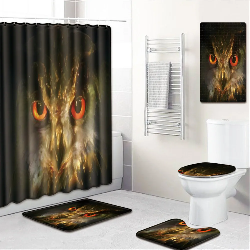 S 3d Printed Owl Bathroom Rugs And Mat Set Pvc Bath Mats Shower Mat Curtain 5 Pieces Anti Slip Kitchen Flannel Carpet Indoor Pad Bath Mats Aliexpress