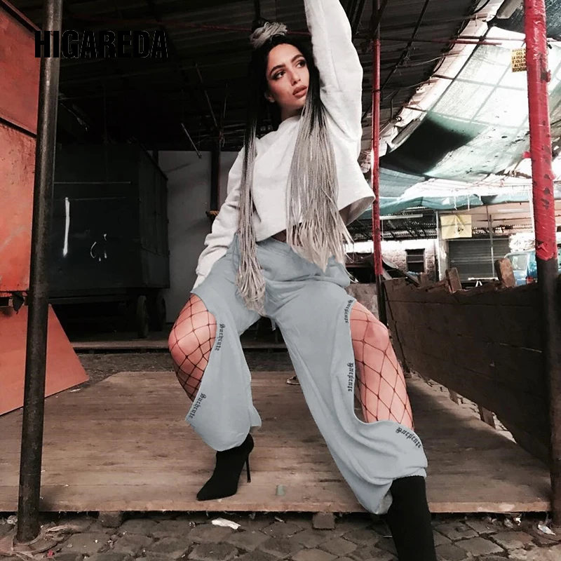 

Split Side Casual Loose Pants Women Letter Print High Waist Trousers Women Baggy Harajuku Sweatpants And Joggers 2019