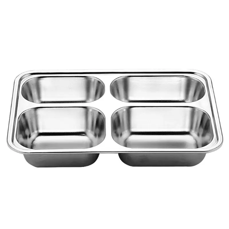 Stainless Steel Divided Dinner Tray Lunch Container Food Plate for School Canteen 3/5/4 Section