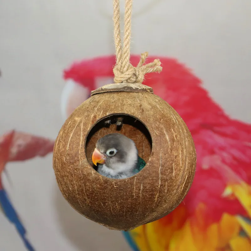 

Parrot Nest Bird Cage Natural Coconut Shell House Cage Feeder Parakeet Birds Squirrel Hamster Toys Pet Breed Free DHL Wholesale
