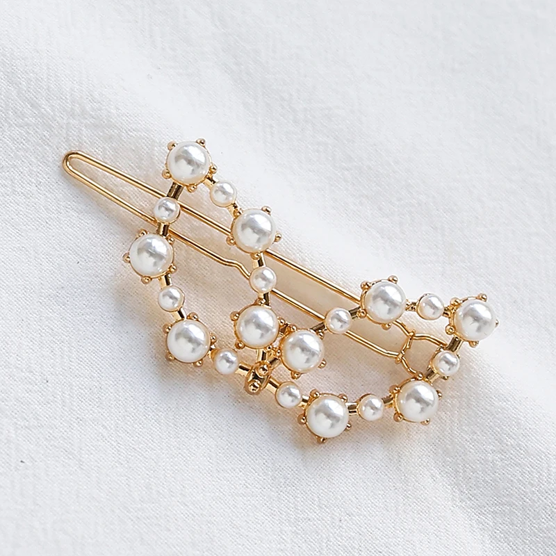 QW0003-5 Christmas Gift Geometric Irregular Hollow Pearls Hair Clips Korean Hairpins Metal Barrettes Girls Hair Styling Accessories - Окраска металла: QW0003-5