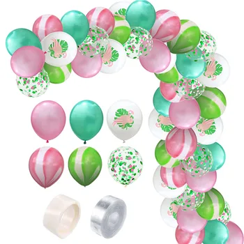 

Summer Hawaii Flamingo Balloons Arch Chain Set Jungle Birthday Wedding Party Adult Anniversary Decor Green Leaves Latex S6XN