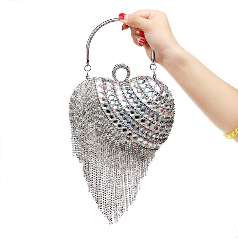 Модные женские дизайнерские сумки с сердечком, кольцо на палец, алмазная вечерняя сумочка, рождественский подарок, сумочка с кристаллами, кисточками, бисером, дневной клатч, кошелек