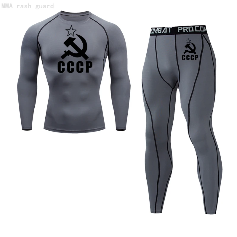 Set Winter Men's clothing MMA Compression Jogging suit Rashgarda Long pants 2 piece Tracksuit Men CCCP shirt Fitness leggings 2pcs tracksuit men set compression sportswear suit long sleeve autumn spring underwear for men tights quick drying