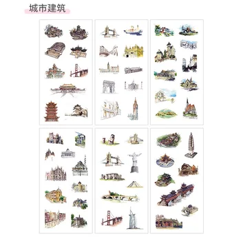 

6Sheets/Pack Creative City Building Paper Decoration Scrapbooking Sticker Transparent PVC Stationery Diary Stickers