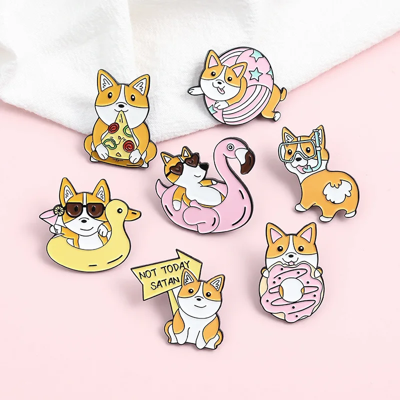 

Corgi's Custom Enamel Lapel Pins Cartoon Dog Fun Brooches Badges Fashion Animal Cute Pins Gifts for Friend Jewelry Wholesale