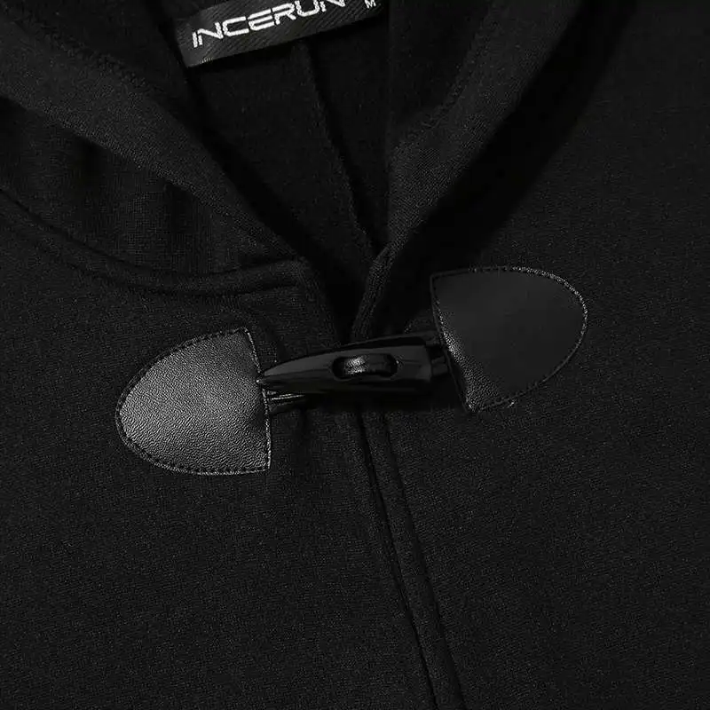 New Men's Fashion Korean Style Single-breasted Cloak Coat Solid Color Autumn Winter Cape Hooded Poncho Coat S-5XL INCERUN 2021